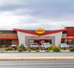 Las Vegas, NV, USA – June 7, 2021: Exterior view of Denny’s restaurant on an early morning located on South Las Vegas Boulevard in Las Vegas, Nevada.